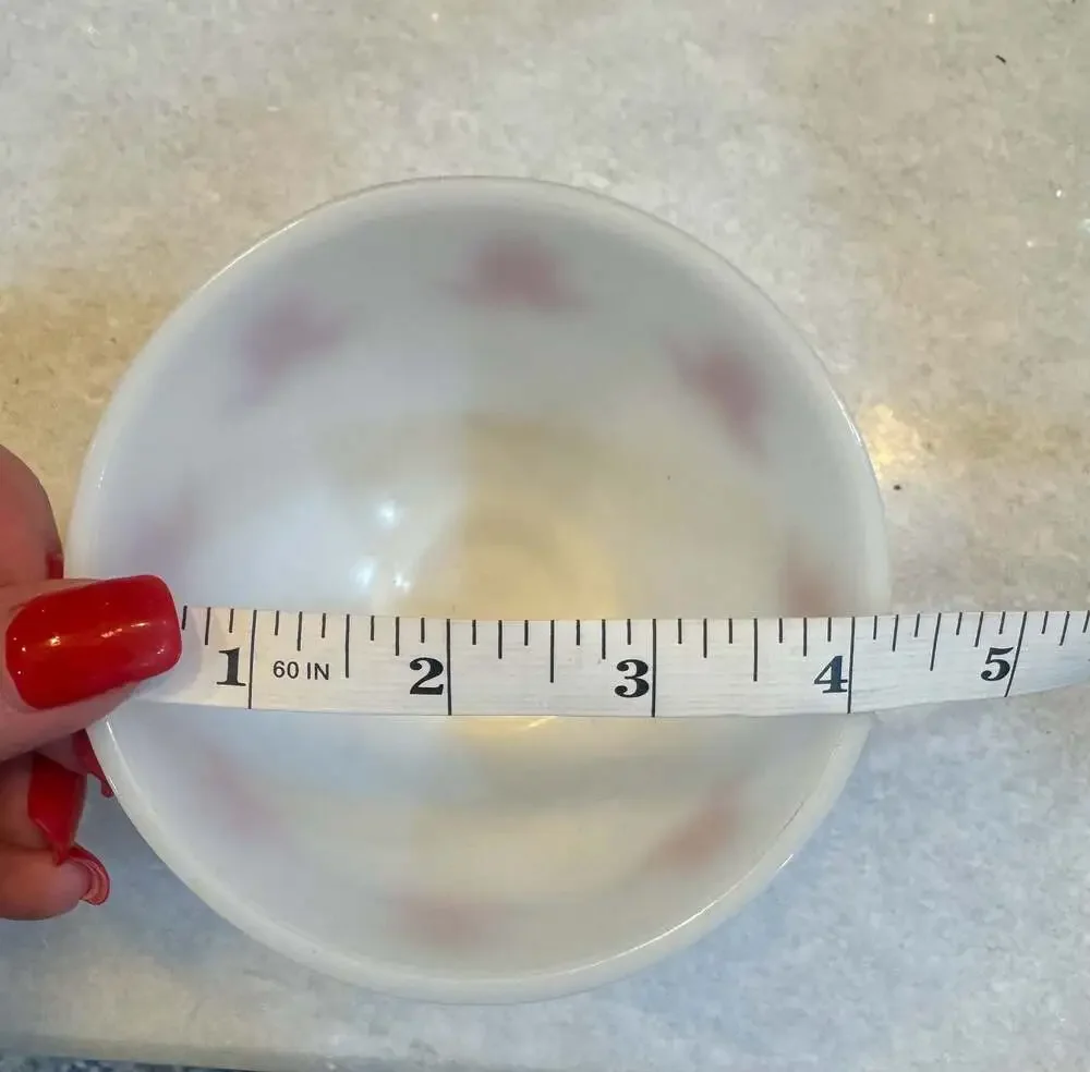 Set of 2 Vintage Fire-King Red Tulip Cottage Cheese Milk Glass Bowls